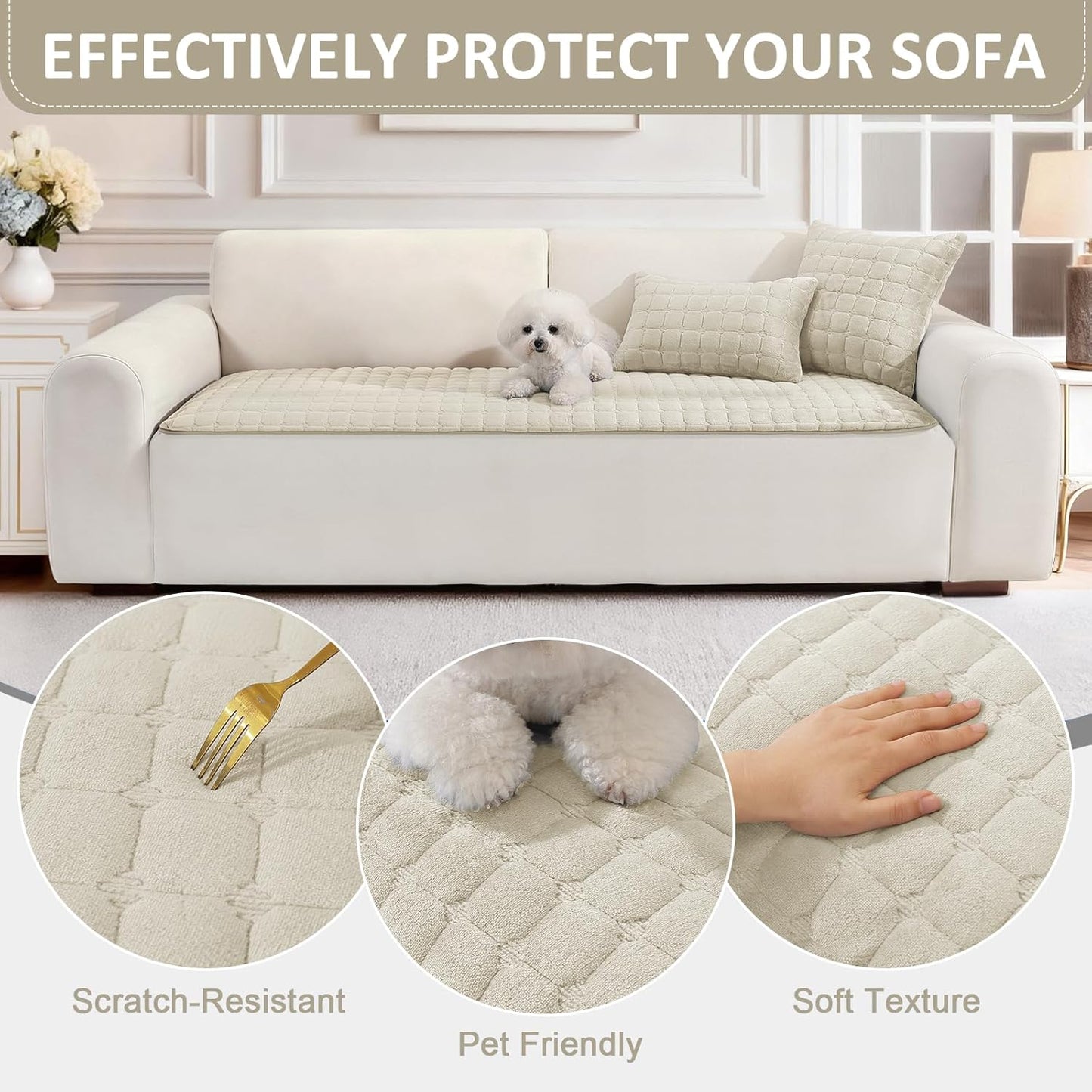 Pet Couch Cover for Dogs Washable, Fuzzy Non-Slip Couch Covers for Sofa, Couch Covers for 3 Cushion Sofa, Plush Dog Couch Cover for Sectional, Loveseat (Beige, 27.6" X 71")