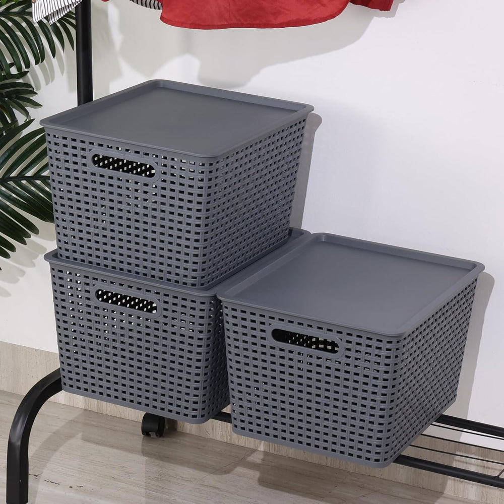 6 Pack Plastic Storage Bins with Lids, Stackable Storage Baskets with Handles...