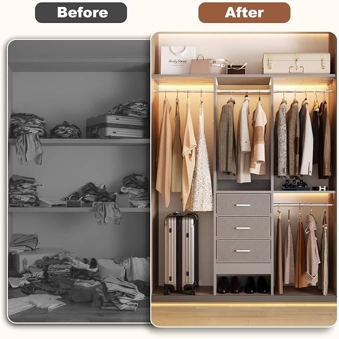 4FT Small Closet System with 3 Fabric Drawers, Flexible Built-In Clothes - Image 3