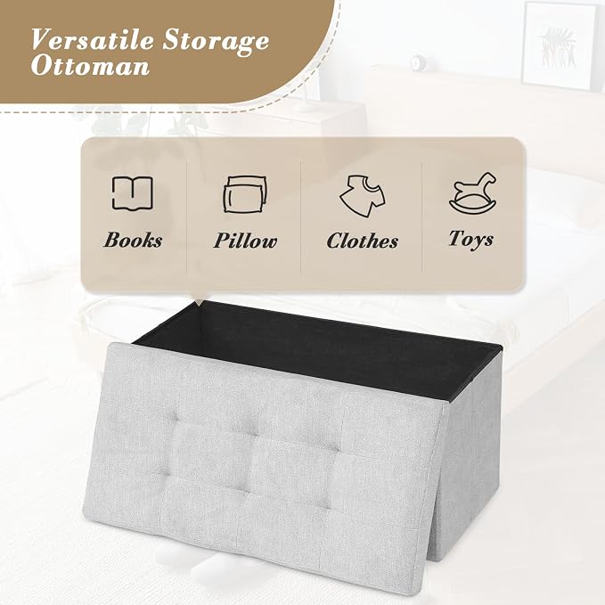 Athena Collection 30" Storage Ottoman Bench Folding Bench - Image 5