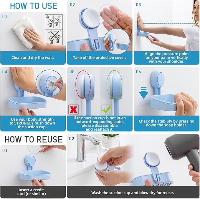 LEVERLOC Soap Dish Holder for Shower Suction Cup Wall Mounted Self Draining - Image 5
