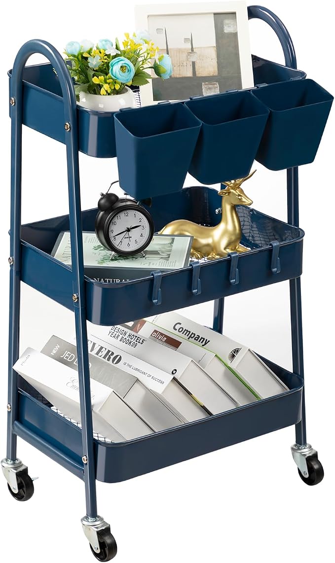 danpinera 3-Tier Rolling Cart, Metal Rolling Storage Cart by danpinera