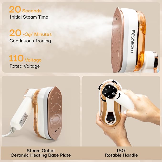 Garment Steamer for Clothes, 2-in-1 Portable Handheld Wrinkle Remover & Steam - Image 4