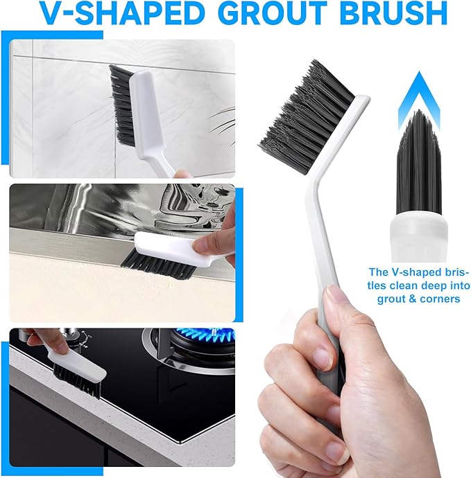 14Pcs Crevice Cleaning Brush Set, V Shape Grout Cleaner Brush - Image 2