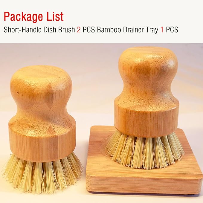 Bamboo Palm Dish Brush Set, Natural Bristle Dish Brush - Image 7