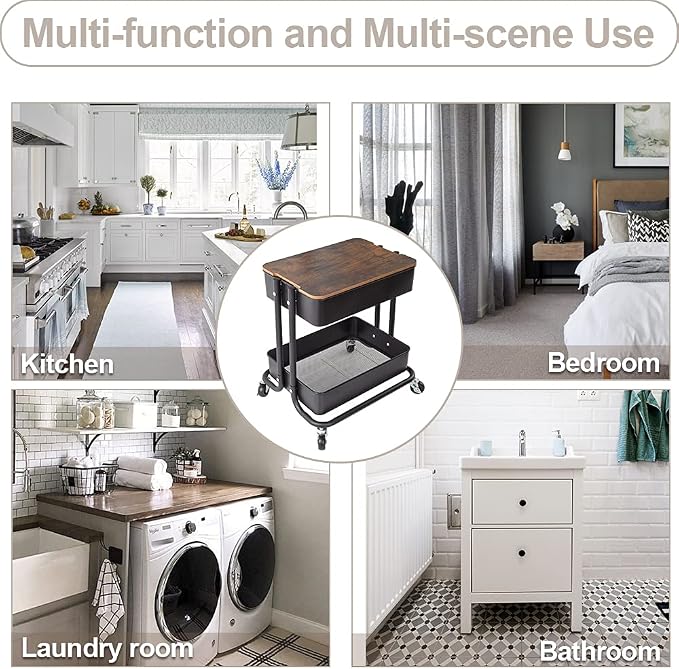 Melody House 2-Tier Metal Utility Rolling Cart Storage Organizer - Image 5