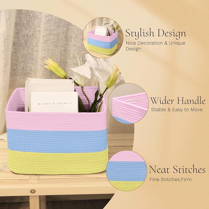 Hopegiver Woven Storage Baskets 15x11x10 Inch, 1 Pack Collapsible Cube Storage - Image 6