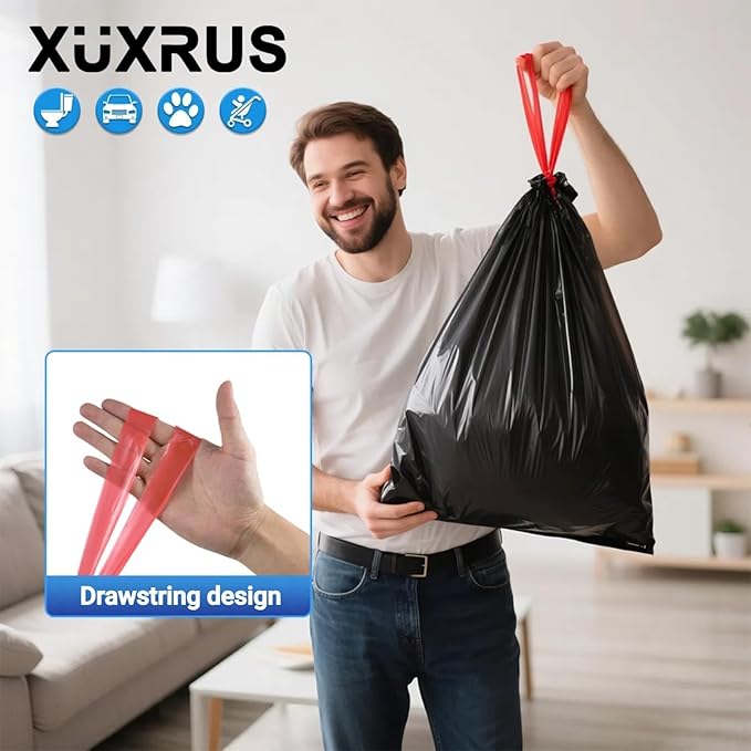 XUXRUS 2.6-3 Gallon Black Bathroom Drawstring Trash Bags - Image 3