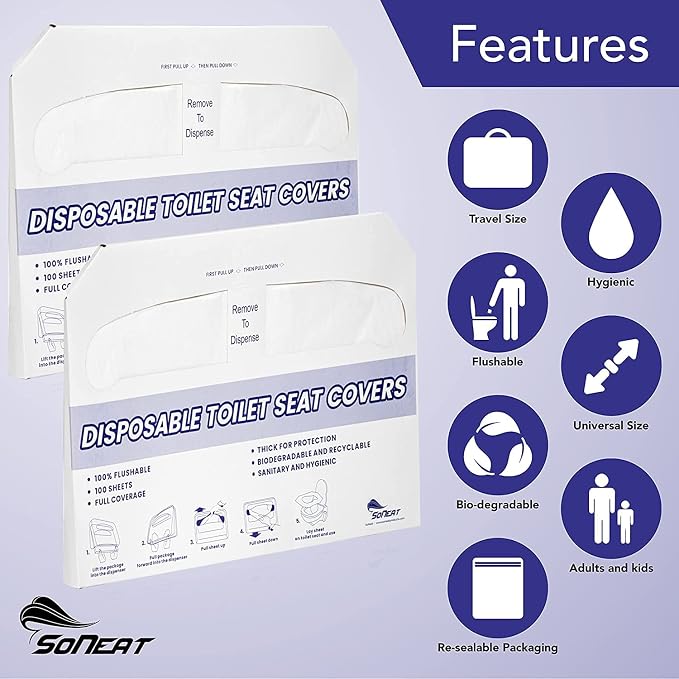 Disposable Toilet Seat Covers XL Half Fold Flushable – 200 Sheets 2 Pack - Image 4