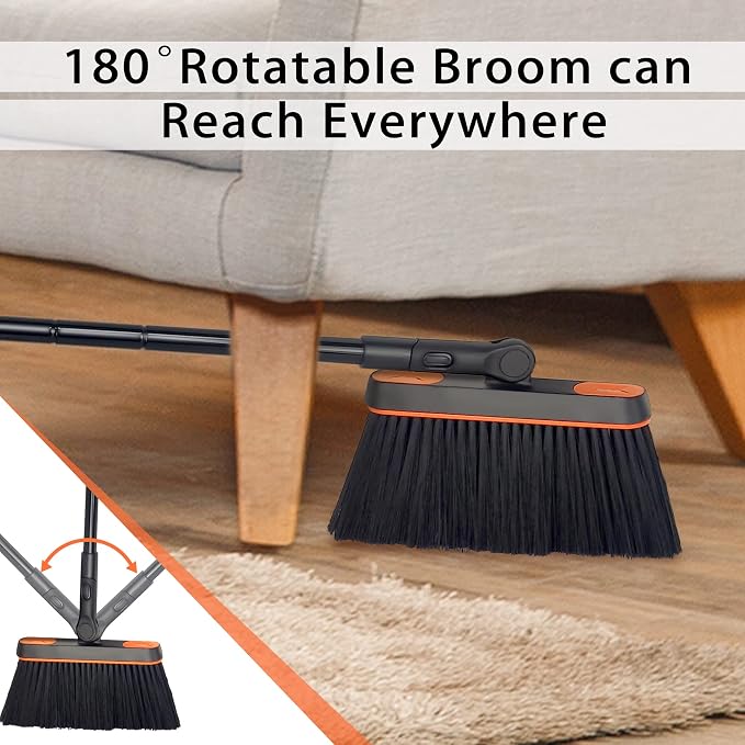 JEHONN Broom and Dustpan Set for Home, Long Handle Lightweight 180 Degree - Image 4