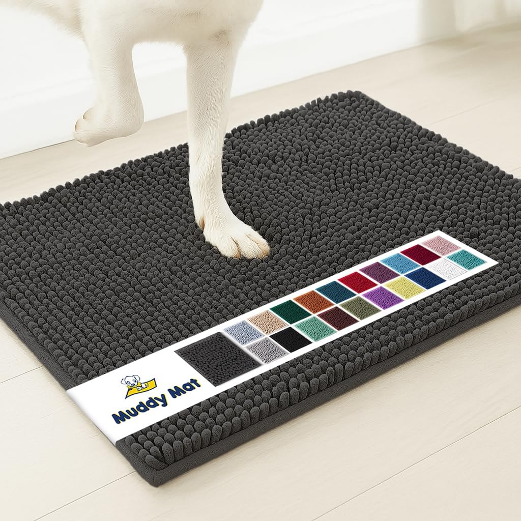 Muddy Mat® | Super Absorbent Door Mat Indoor, Microfiber Quick Dry Chenille Entryway Rug, Non-Slip Front Door Mat, Indoor Mats for Entryway, Machine Washable Pet Rug, Charcoal 18"x28"