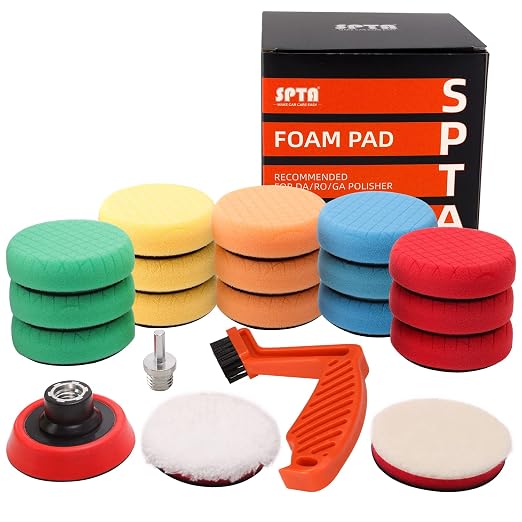 SPTA Drill Polishing Pads Kit, Wool Pads, Backing Plate by SPTA