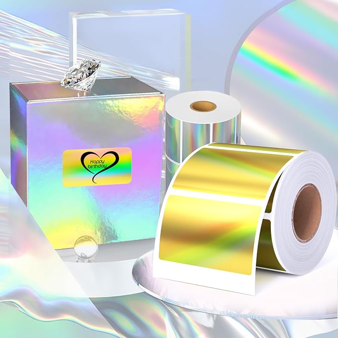 Thermal Sticker Labels 2.25 x 1.25, 500 Gold Holographic Printable Thermal - Image 3