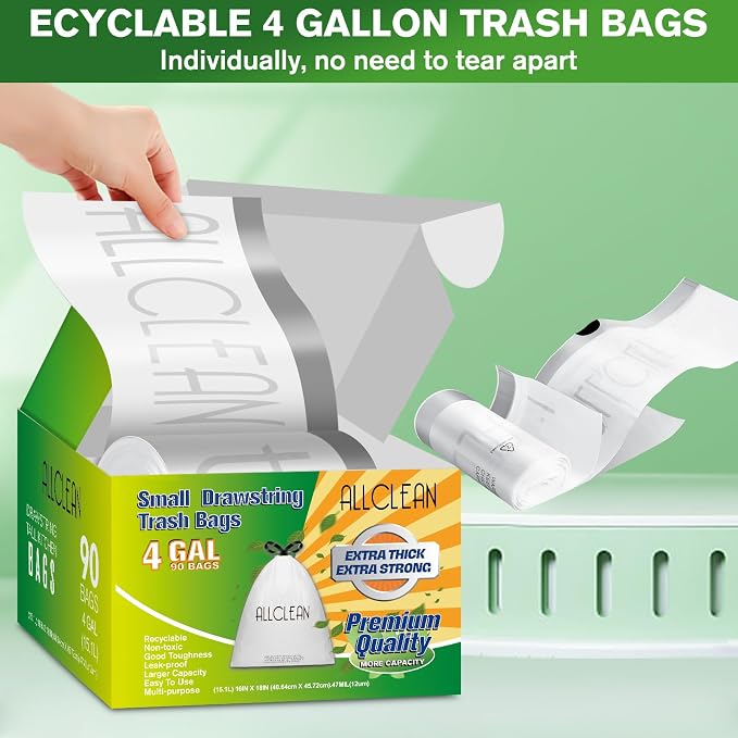 Trash Bags 4 Gallon Small Kitchen Drawstring Bathroom Garbage Bags, Fit 2-4 Gal - Image 2