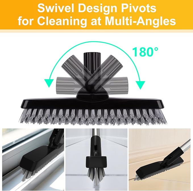 ITTAHO 2 Pack Grout Brush with Long Handle, Swivel Cleaning Grout Line Scrubber - Image 4