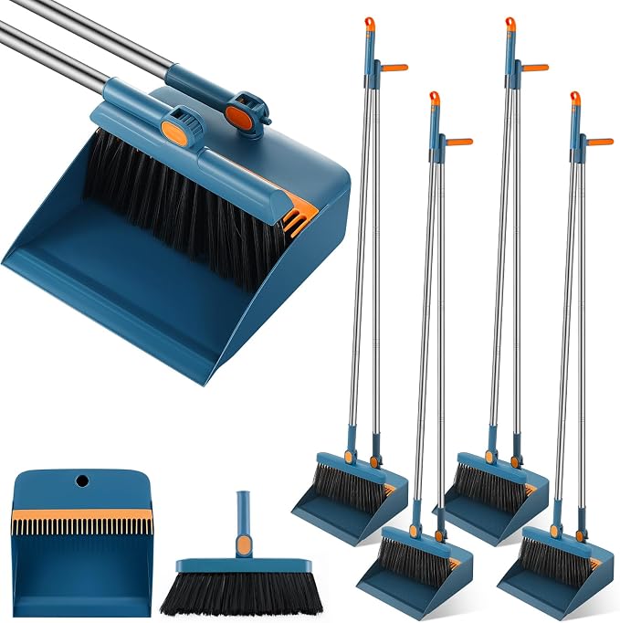 Suclain 4 Set 8 Pcs Broom and Dustpan Set 47 Inch Long Handle Brooms by Suclain