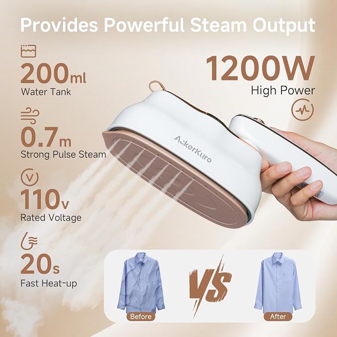 Travel Steamer for Clothes, 1200W Portable Handheld Mini Garment Steamers - Image 4
