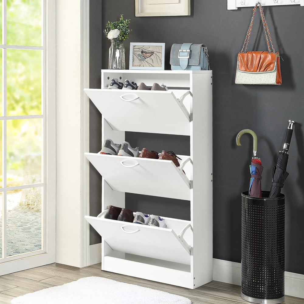 Simply-ME Shoe Cabinet with 3 Flip Drawers for Entryway,Narrow Shoe Cabinet O...