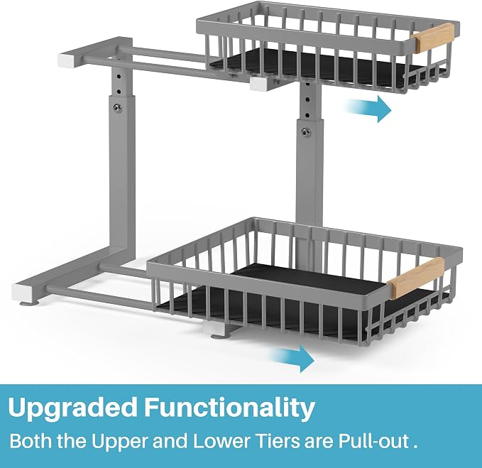 1 Packs 2 Tier Grey Under Sink Organizer, Under Sink Organizers and Storage - Image 3