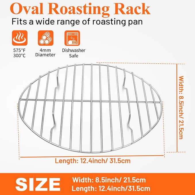 12inch Oval Roasting Rack for Oven, Gifts for Mom Men Wife, Stainless Steel - Image 6