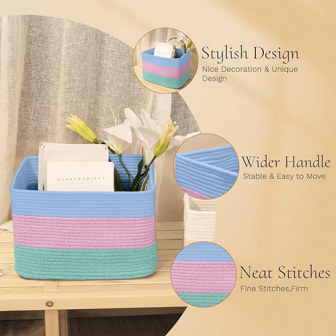 Hopegiver Woven Storage Baskets 15x11x10 Inch, 3 Pack Collapsible Cube Storage - Image 6
