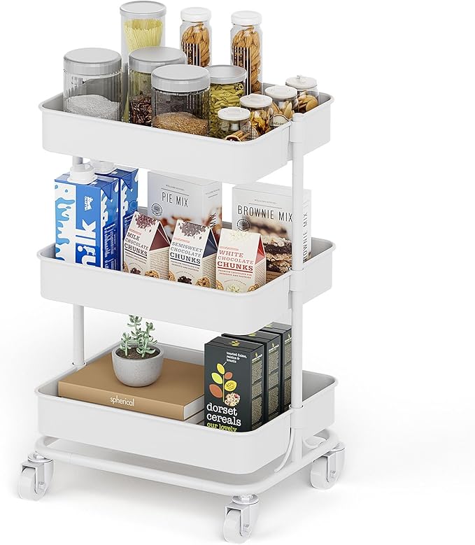 3-Tier Modern Metal Rolling Utility Cart by Unknown