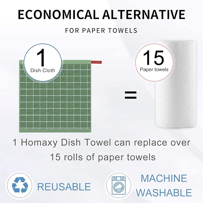 Homaxy 100% Cotton Terry Kitchen Dish Cloths, Ultra Soft and Absorbent Dish - Image 7