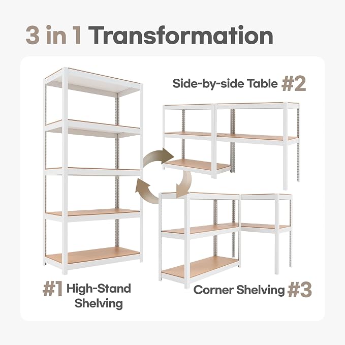 HOMEDANT House 5-Tier Laminated Metal Shelving Unit Adjustable Storage Utility - Image 8