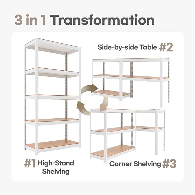 HOMEDANT House 5-Tier Laminated Metal Shelving Unit Adjustable Storage Utility