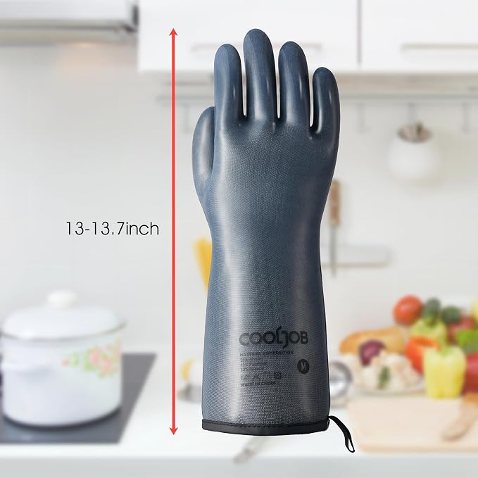 COOLJOB Heat Resistant Oven Gloves, Waterproof Liquid Silicone BBQ Grilling - Image 6