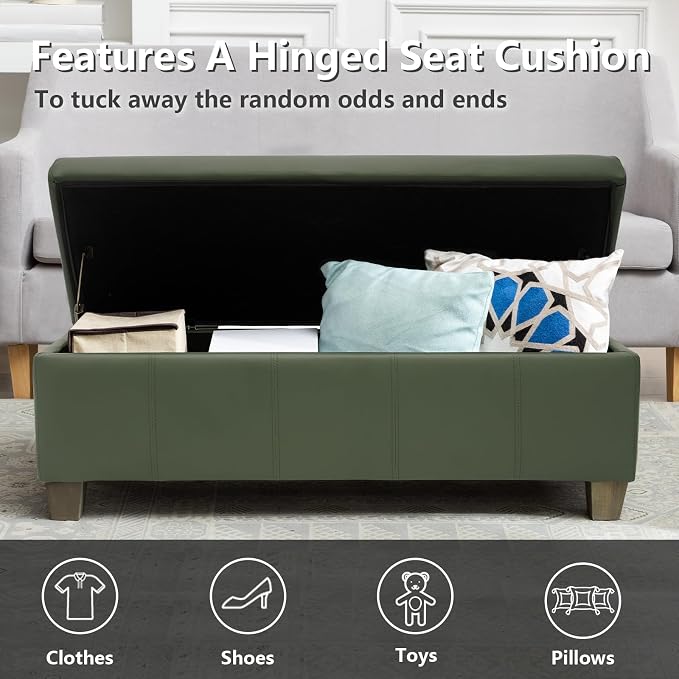 Teal Faux Leather Ottoman with Storage, Rectangular Extra Long Storage Bench - Image 6