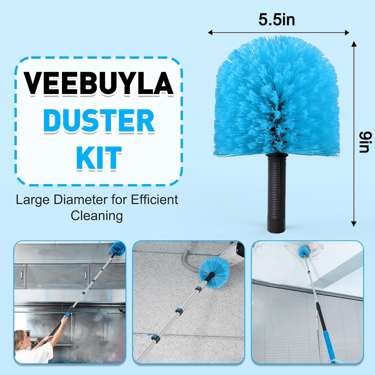 26FT Reach Cobweb Duster with Extension Pole - Spider Web Brush for Cleaning with 5-20FT 4-Section Flip-Lock Telescopic Pole, Effortlessly Cleans High Indoor & Outdoor Webs