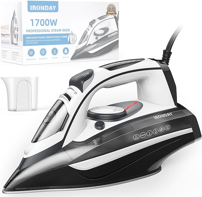 Steam Iron for Clothes Rapid Heating, 1700W Iron by IRONDAY