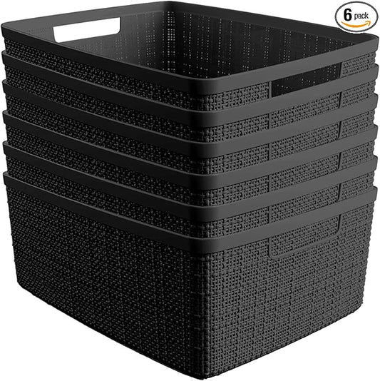 Curver Set of 6 Jute Medium Decorative Plastic Organization and Storage Baskets by Curver