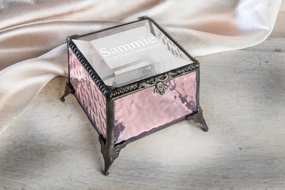 Personalized First Communion Gift Keepsake Box for Girl Stained Glass Engrave...