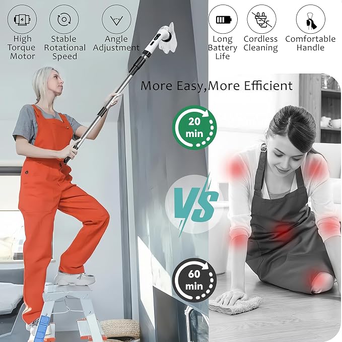 Cordless Electric Spin Scrubber, Hands-Free Shower Cleaning Tool - Image 4