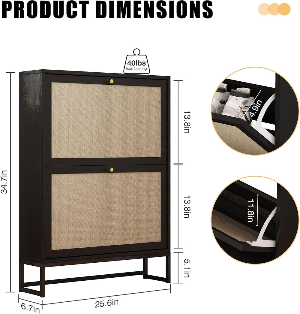 AVZEAR Narrow Shoe Cabinet with 2 Flip Drawer, Freestanding Shoe Organizer Sh...