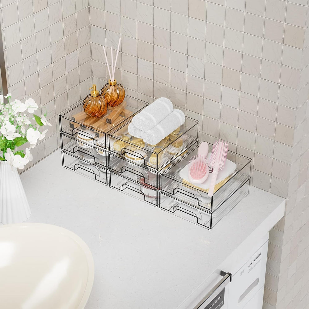 2.2'' Tall Acrylic Clear Stackable Storage Drawer Organizer,8 Pack De...
