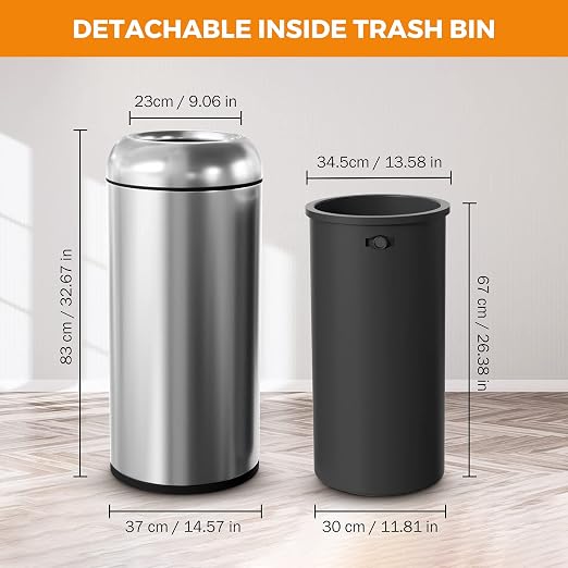 BEAMNOVA 16.5 Gallon Trash Can Black Open Top Large Outdoor Indoor Commercial - Image 2