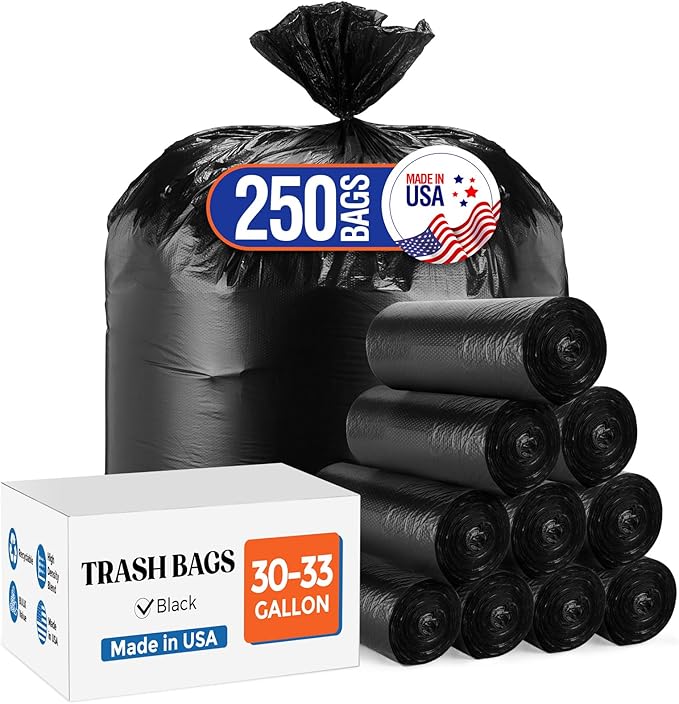 Delxo 30-33 Gallon Black Trash Bags, Durable & Puncture-Resistant Plastic by Delxo