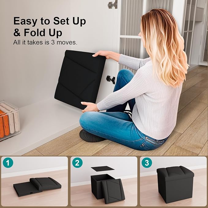 Folding Storage Ottoman Bench, 15 Inches End of Bed Bench, Folding Ottoman - Image 6