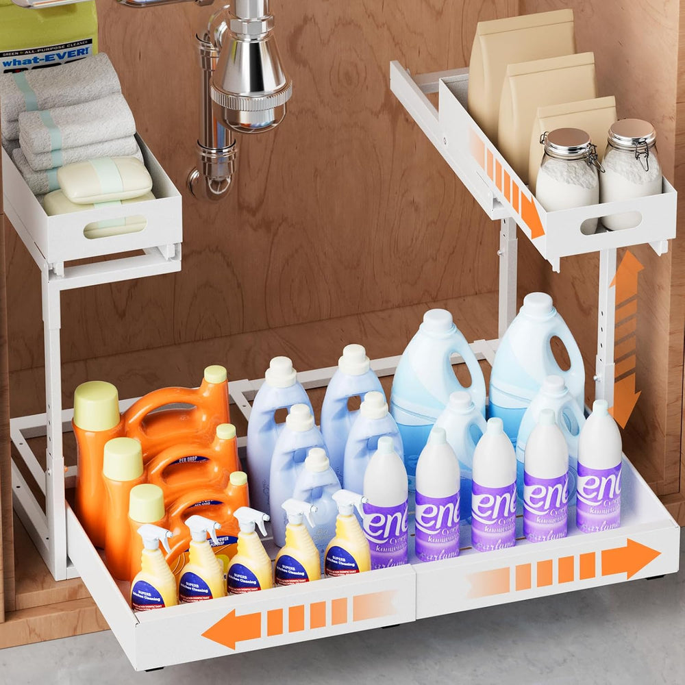 Upgrade 1 Pack Expandable Under Sink Organizer: 2-Tier Pull Out Cabinet with ...