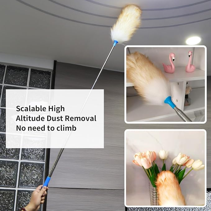 Wool Lambswool Extendable Cleaning Brush Duster 21.2-51.2in, Anti-Static - Image 4