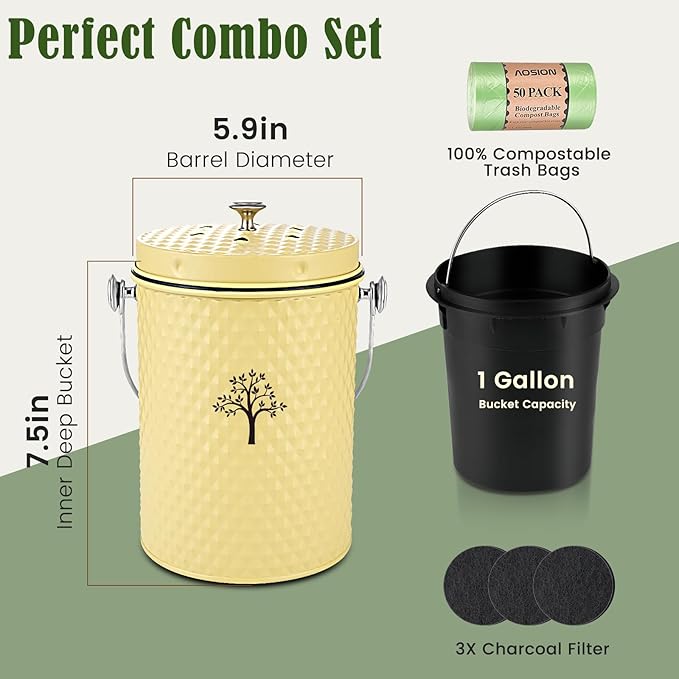 AOSION Countertop Compost Bin Kitchen, Odor Resistant Indoor Compost Bin - Image 2