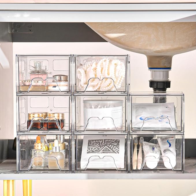 Plastic Drawers Storage, 8 Pack Clear Stackable Storage Drawers, Acrylic - Image 2