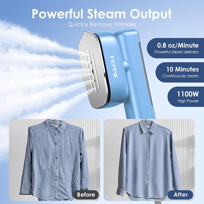 FEPPO Travel Steamer for Clothes, 110-240V Dual Voltage Portable Steamer & Iron - Image 4