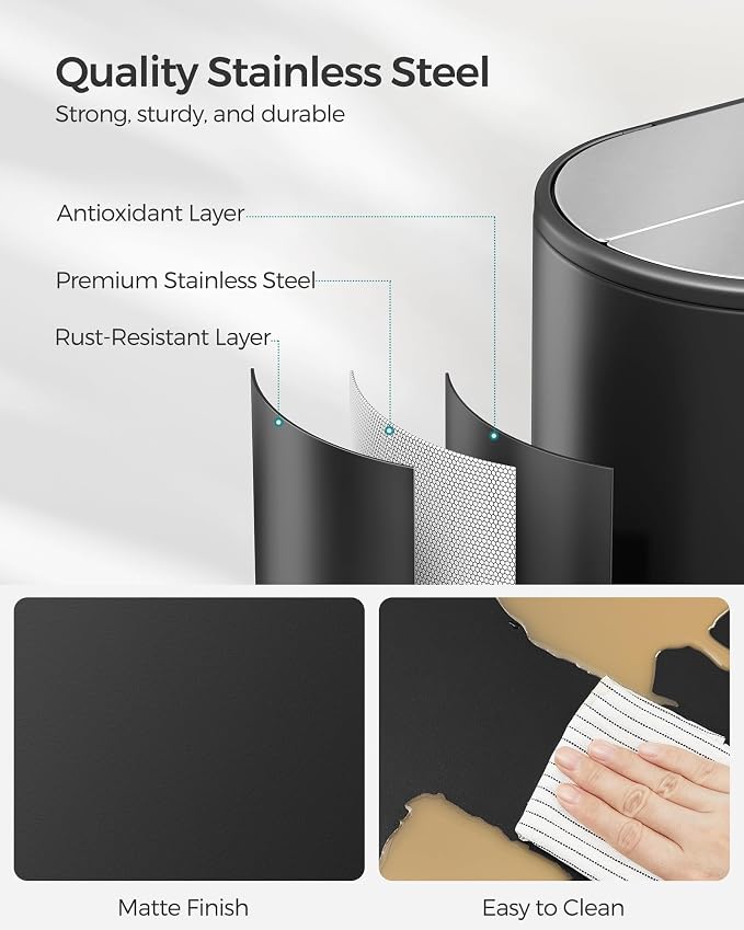 SONGMICS 13-Gallon Dual Kitchen Trash Can, 5.3 and 8 Gallon Compartments - Image 6