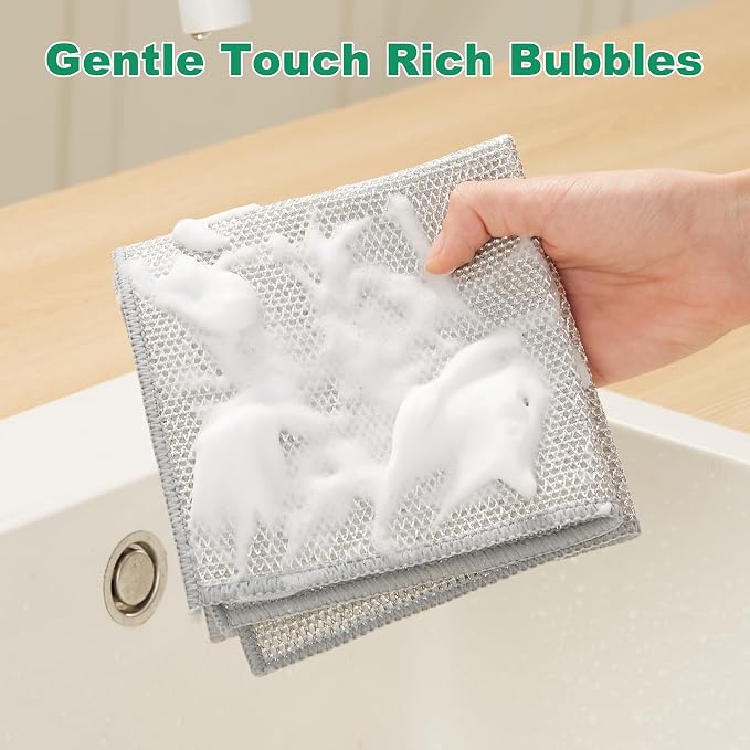 JOYMOOP Multipurpose Non-Scratch Silver Fiber Dishwashing Cloths, Reusable - Image 7