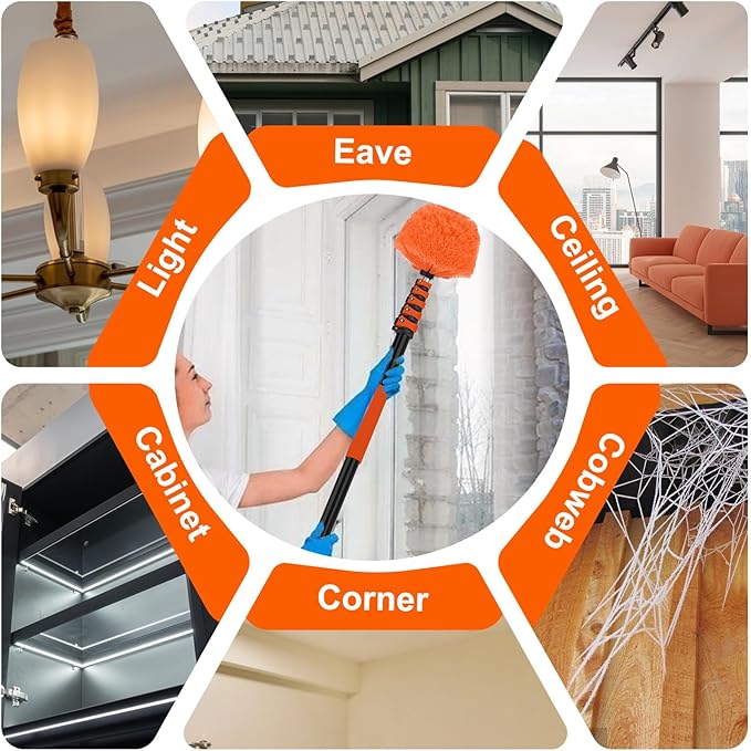 30FT Reach Cobweb Duster with Extension Pole, High Ceiling Long Duster with - Image 7