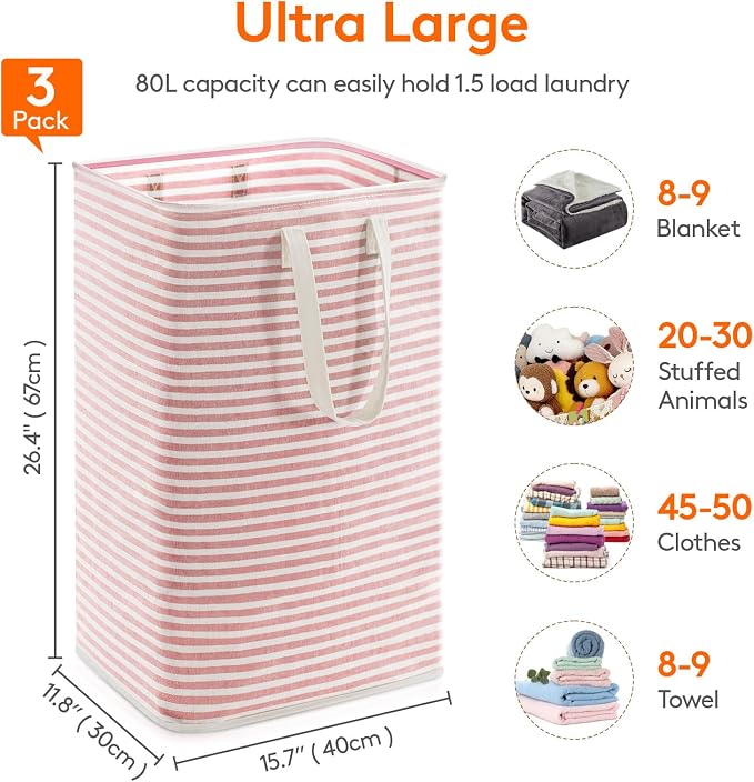Lifewit 3 Pack Laundry Hamper Large Collapsible Laundry Baskets, Freestanding - Image 3